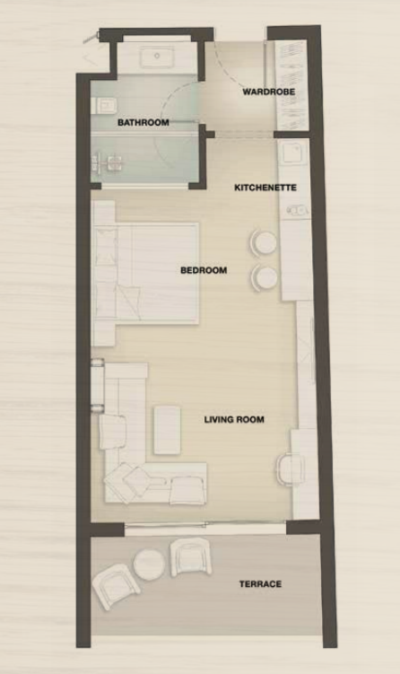 Floor plan for studio at Bayside