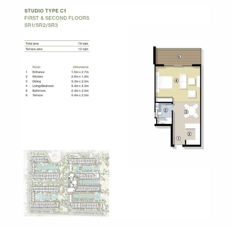 Floor plan for studio at Signature Beach Collection-Silversands