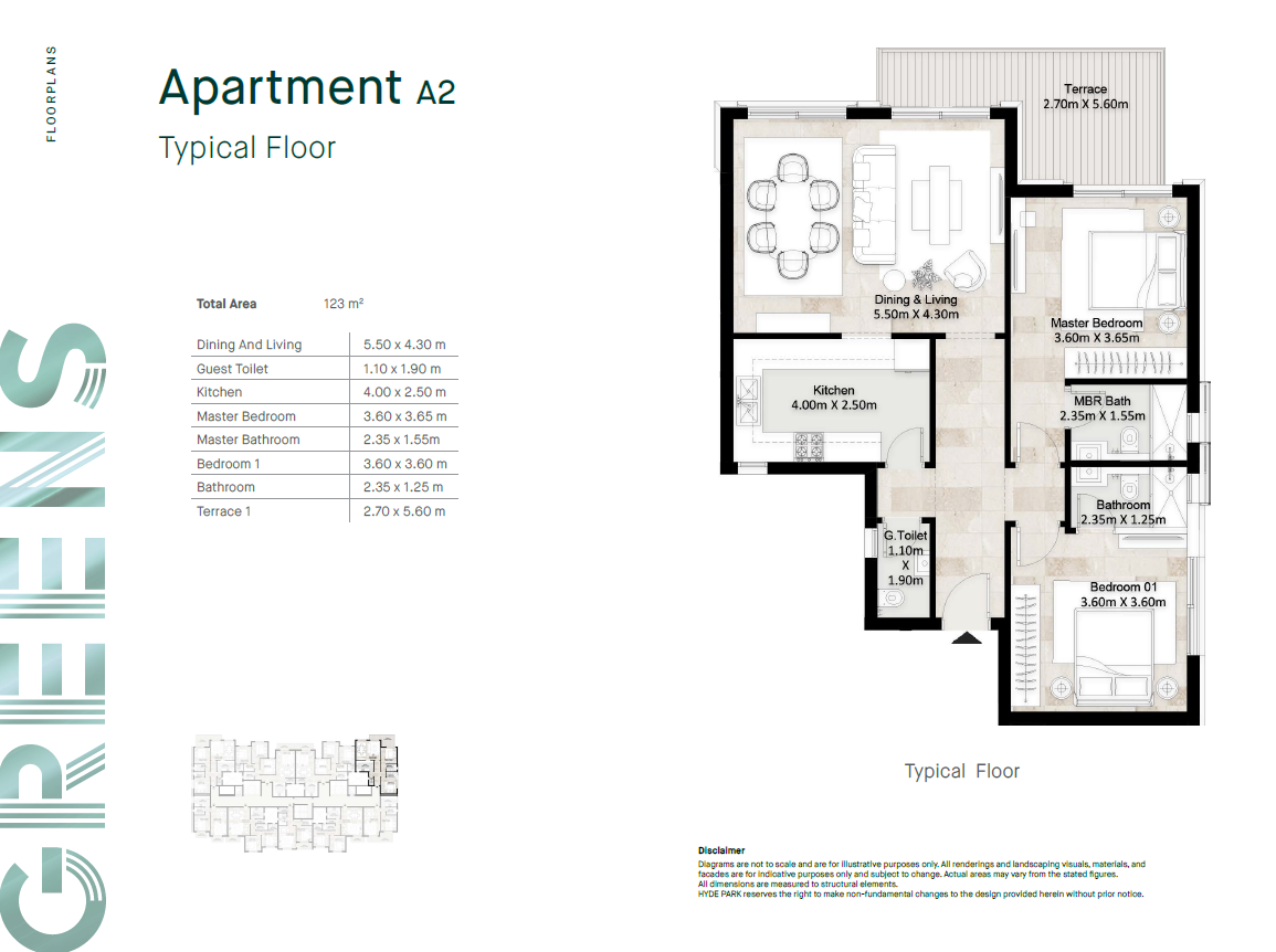 Floor plan for apartment at Greens Residence New Cairo