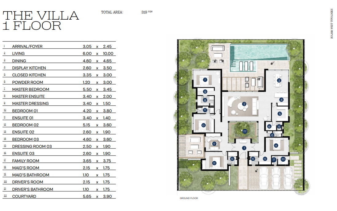 Floor plan for villa at Solana East