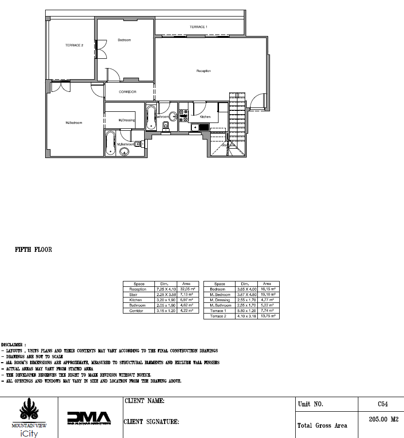 Floor plan for penthouse at Club Park- ICity New Cairo