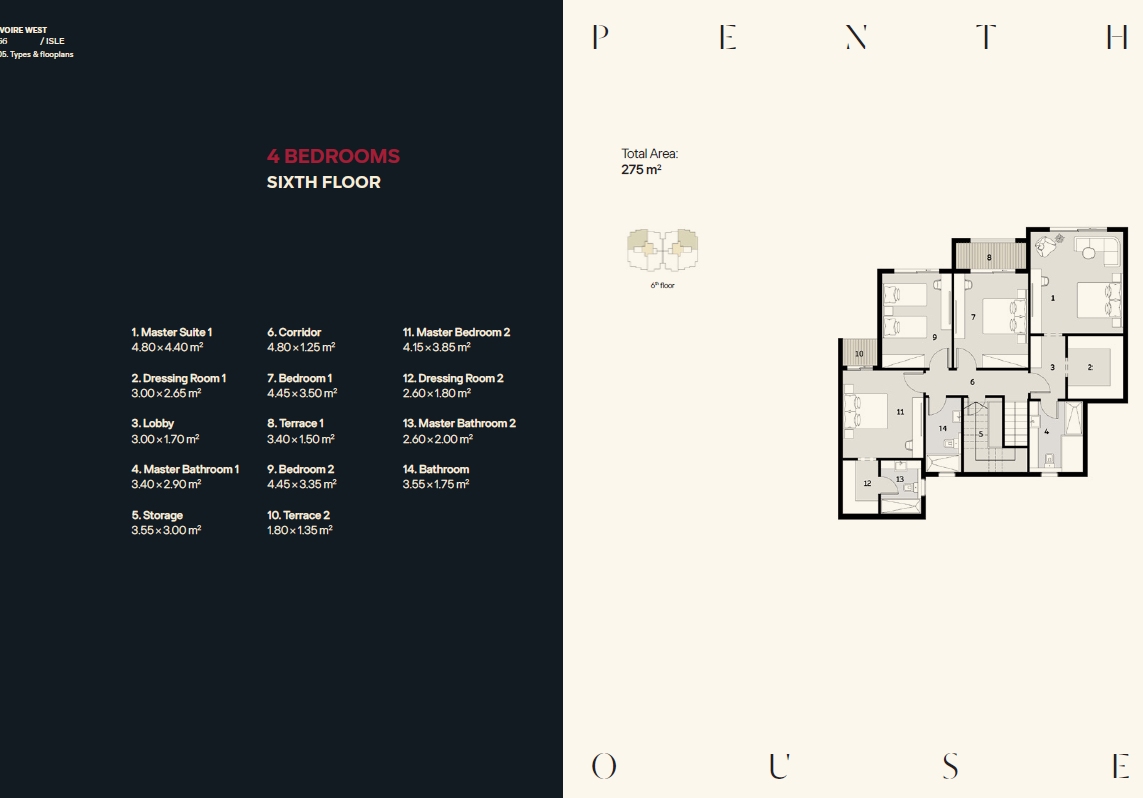 Floor plan for penthouse at Ivoire West