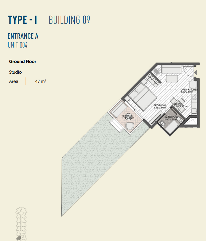 Floor plan for studio at The Island - Marina 5