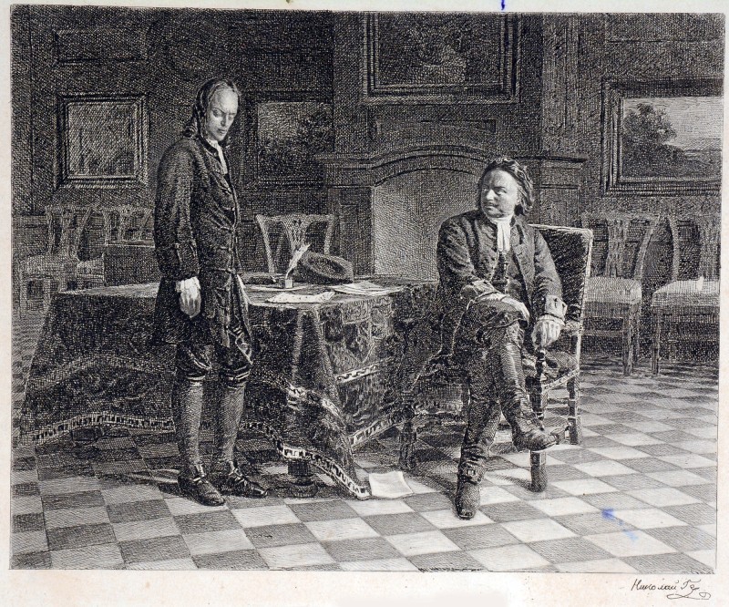 Петро 1 допитує царевича Олексія в Петергофі.