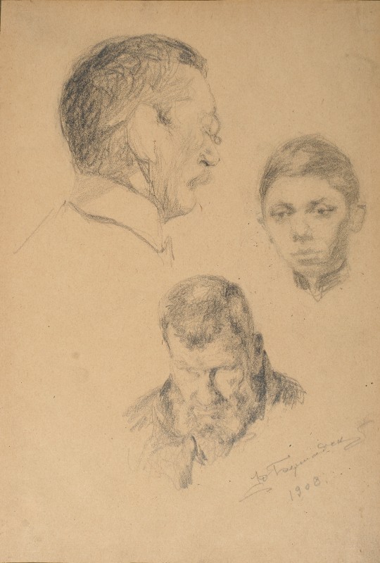 Три чоловічі голови. Начерки