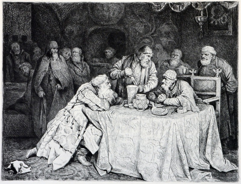 Боярин Морозов вдягнений у блазнівський кафтан. 1880-і.