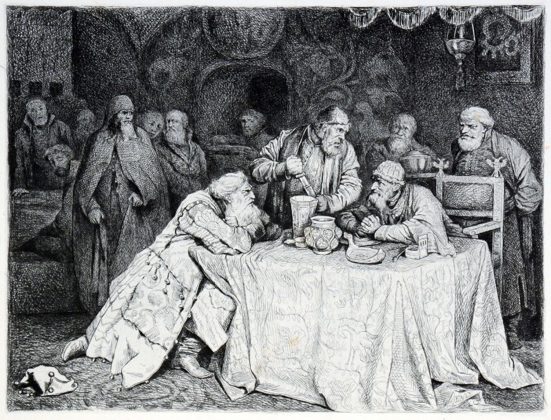 Боярин Морозов вдягнений у блазнівський кафтан. 1880-і.