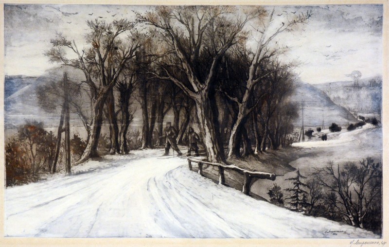 Зима. Лижники