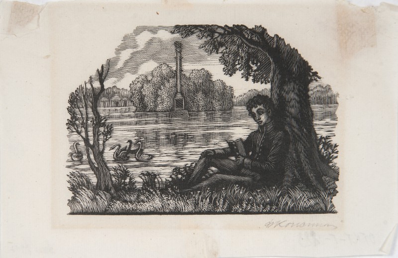 Ілюстрація до роману О. Пушкіна «Євгеній Онєгін». Пушкін біля озера