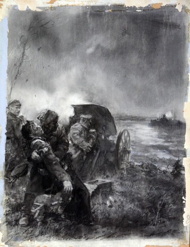 Ілюстрація до повісті М. Нікітіна «Північна Аврора». На батареї