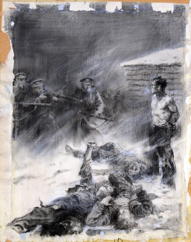 Ілюстрація до повісті М. Нікітіна «Північна Аврора». Розстріл інтервентами полонених на острві Мудьюг