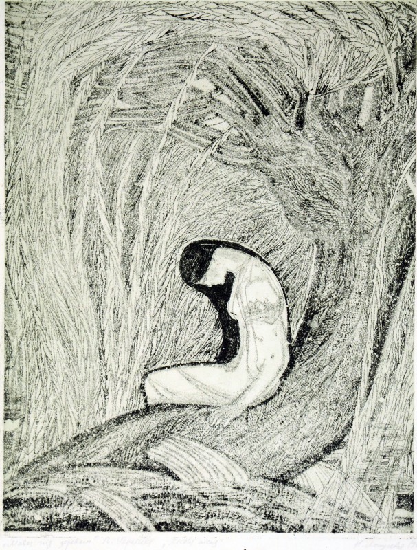 Мавка під деревом.  Ілюстрація до драми-феєрії Л. Українки «Лісова пісня»