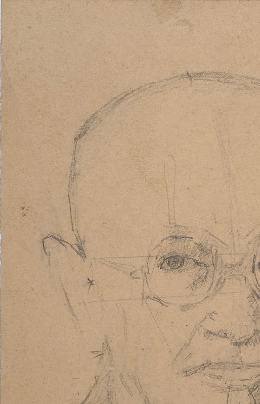 Голова літнього чоловіка в окулярах. Начерк