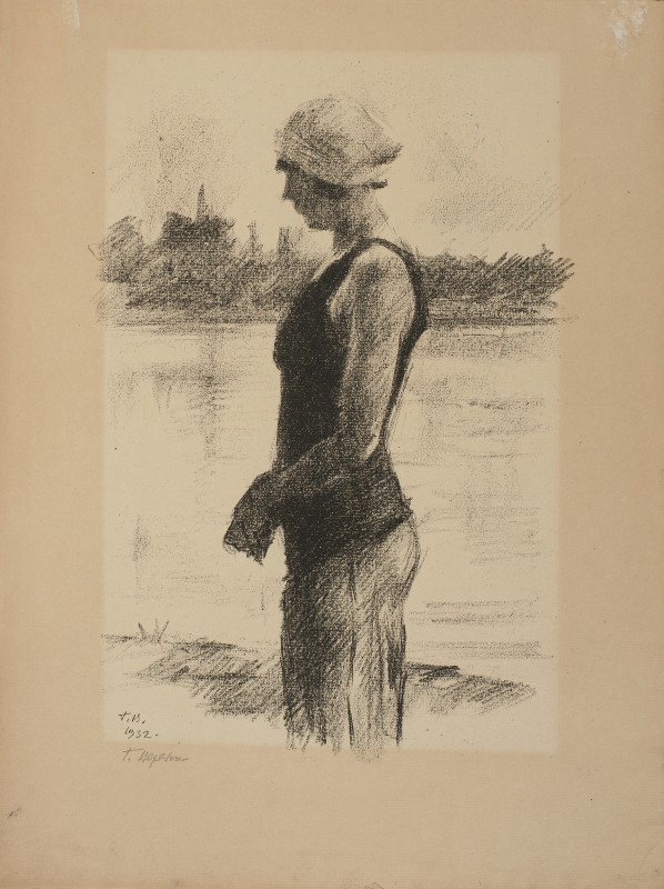 На березі озера. Купальниця