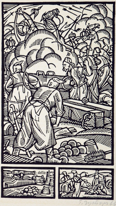 Ілюстрація до історичної повісті Осипа Маковея «Ярошенко». Козаки відбивають атаку турків