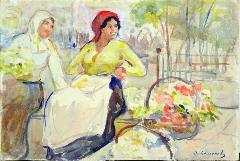 Жінки з кошиками квітів