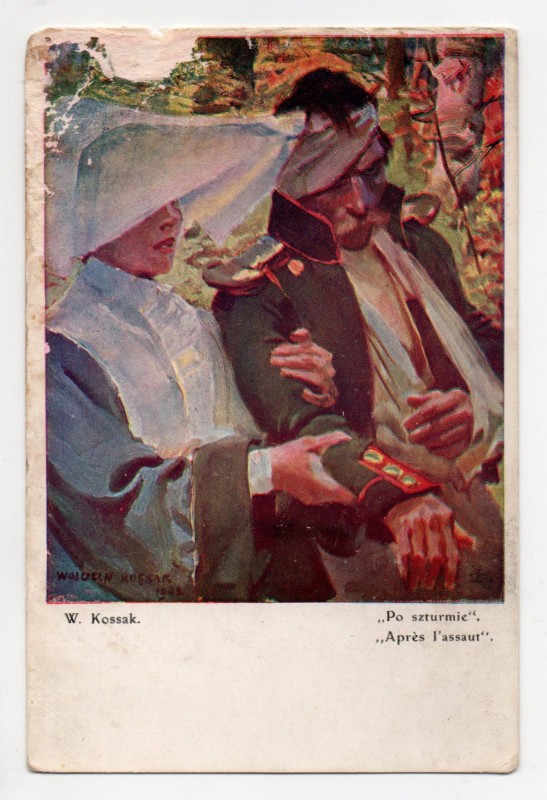 Открытка почтовая и цветная В. Коссак "После штурма".