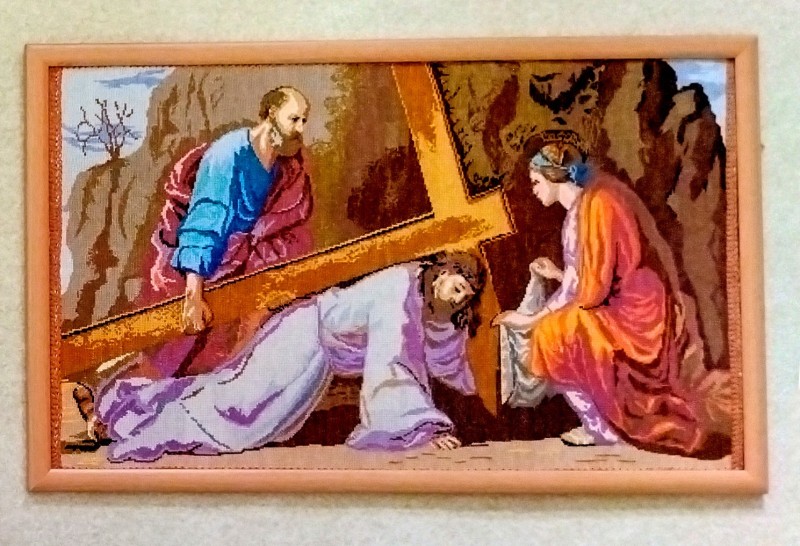 Картина вишита хрестиком «Страсті Христові» (у рамці).