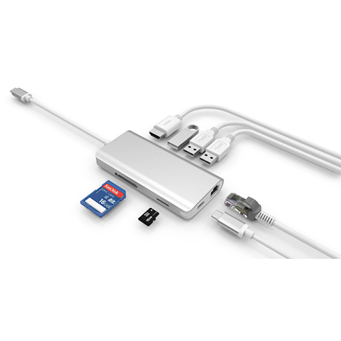 LMP USB-C mini Dock 8-port - Silver Aluminium