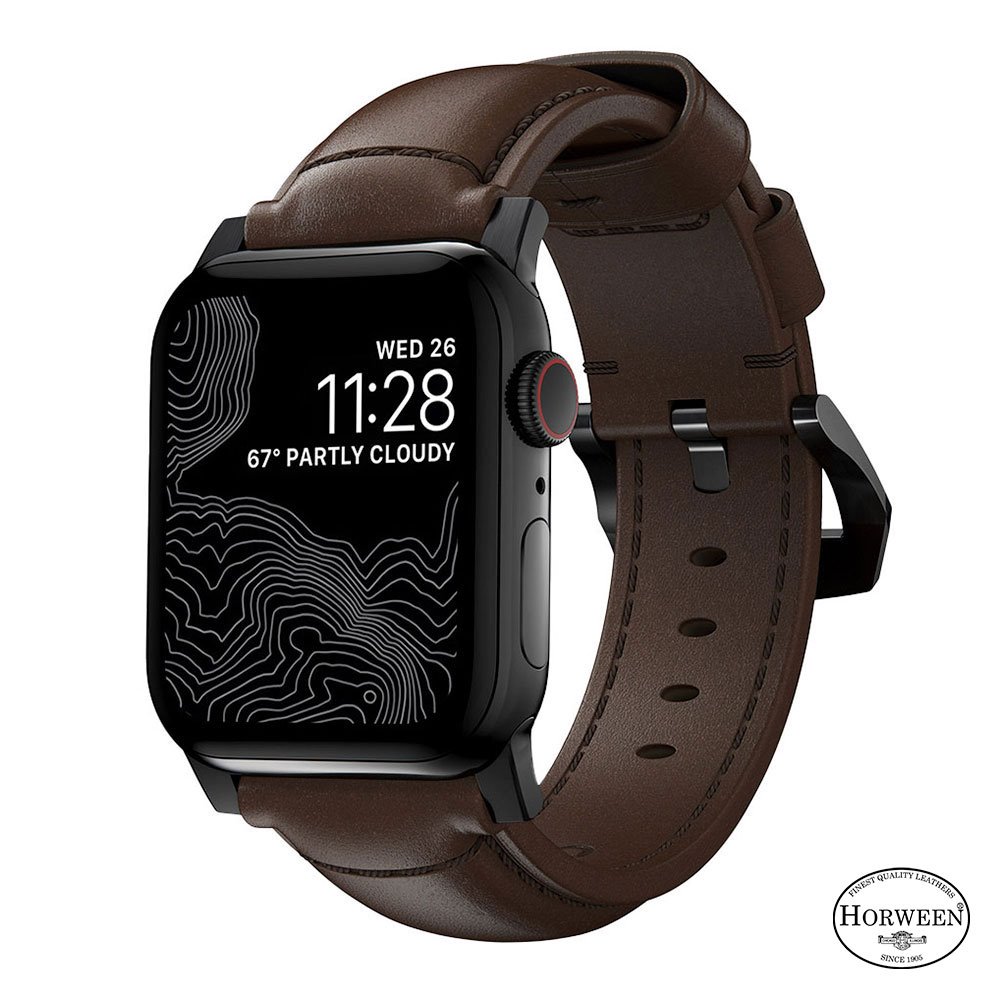 Nomad kožený řemínek pro Apple Watch 49/45/44/42 mm - Traditional Brown/Black Hardware