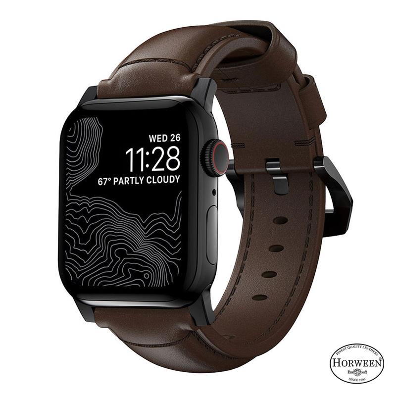 Nomad kožený řemínek pro Apple Watch 49/45/44/42 mm - Traditional Brown/Black Hardware