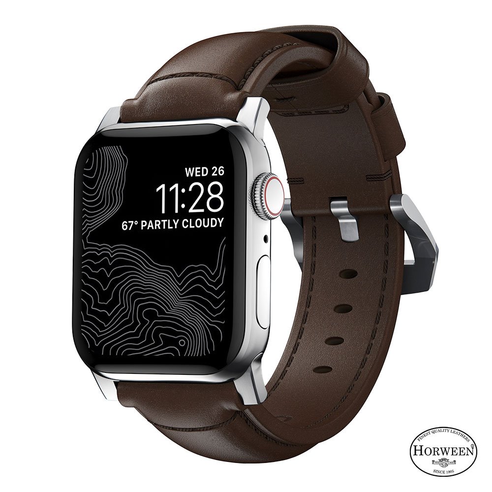 Nomad kožený řemínek pro Apple Watch 49/45/44 mm - Traditional Brown/Silver Hardware