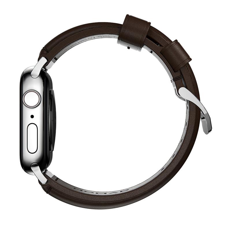 Nomad kožený řemínek pro Apple Watch 49/45/44 mm - Traditional Brown/Silver Hardware