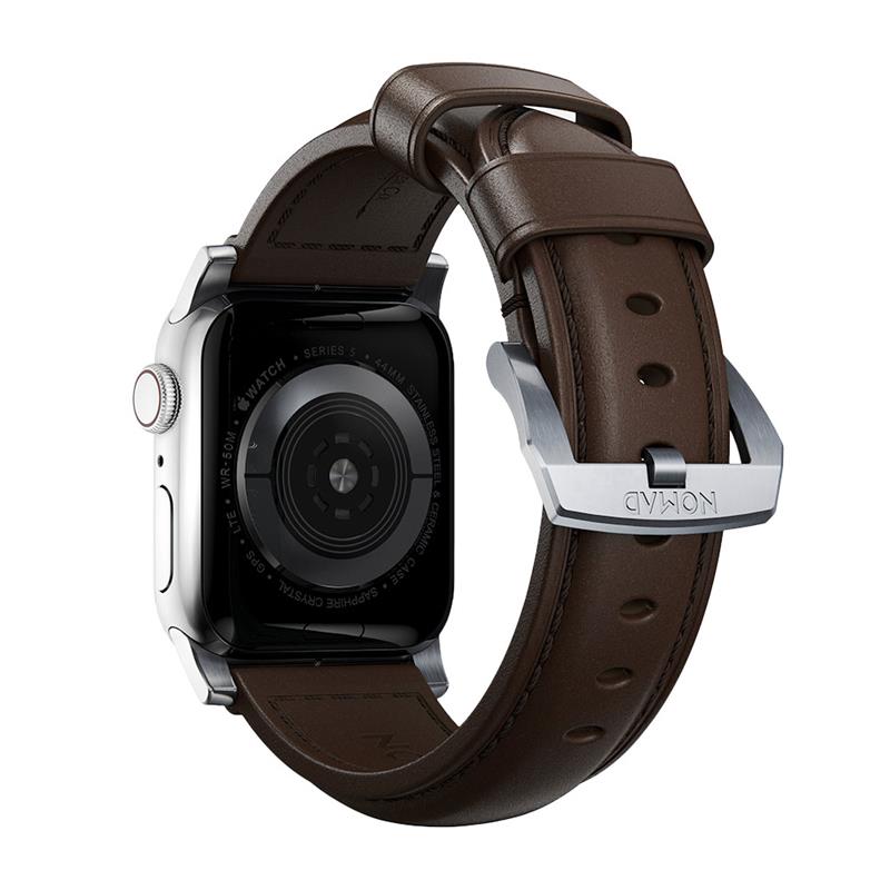 Nomad kožený řemínek pro Apple Watch 49/45/44 mm - Traditional Brown/Silver Hardware
