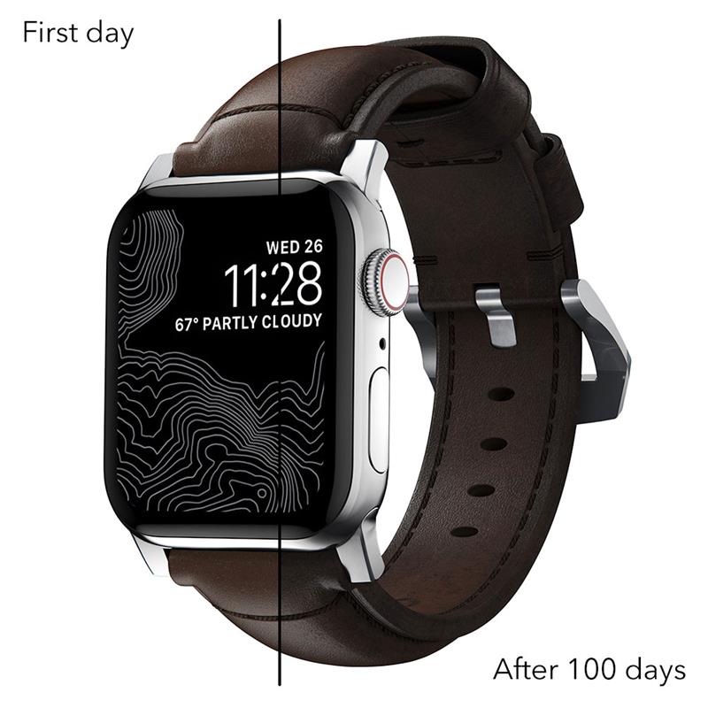 Nomad kožený řemínek pro Apple Watch 49/45/44 mm - Traditional Brown/Silver Hardware