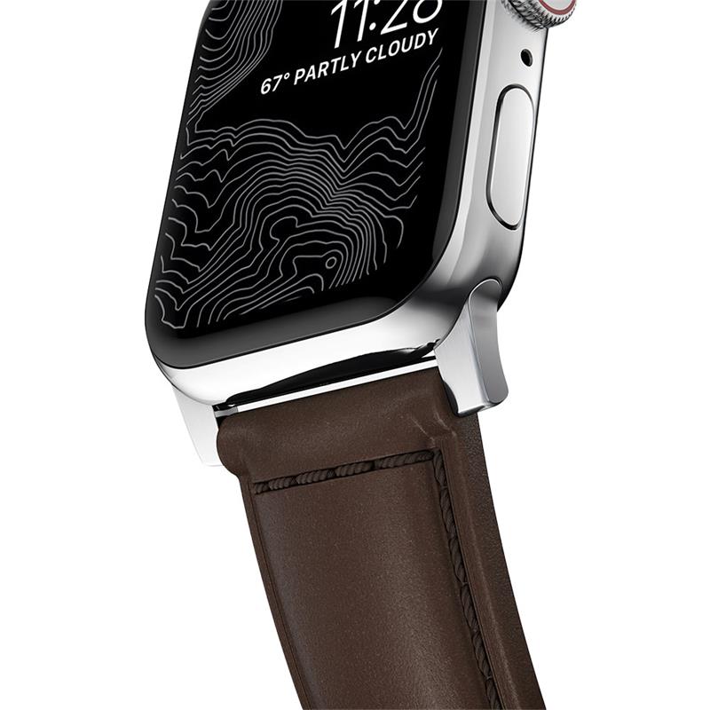 Nomad kožený řemínek pro Apple Watch 49/45/44 mm - Traditional Brown/Silver Hardware