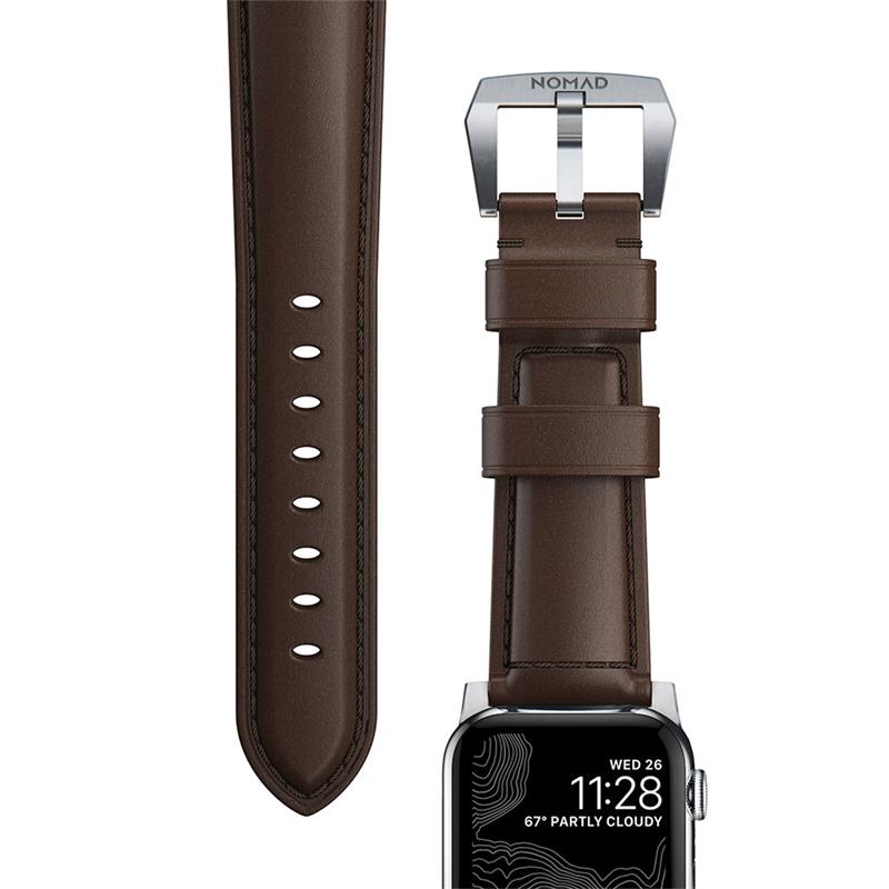 Nomad kožený řemínek pro Apple Watch 49/45/44 mm - Traditional Brown/Silver Hardware