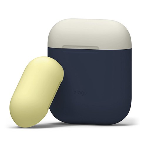 Elago Airpods Silicone Duo Case - Jeans Indigo/White, Yellow