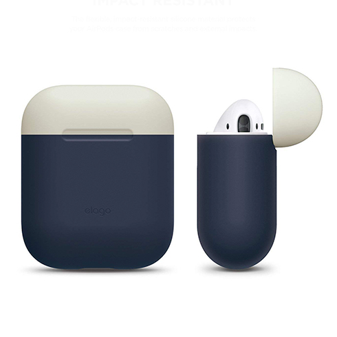 Elago Airpods Silicone Duo Case - Jeans Indigo/White, Yellow