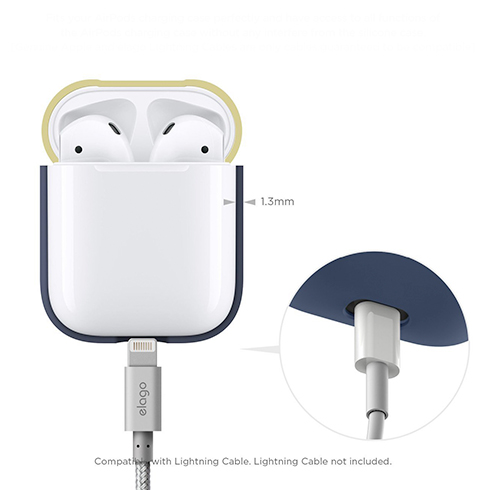 Elago Airpods Silicone Duo Case - Jeans Indigo/White, Yellow