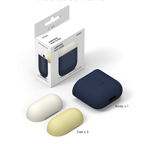Elago Airpods Silicone Duo Case - Jeans Indigo/White, Yellow