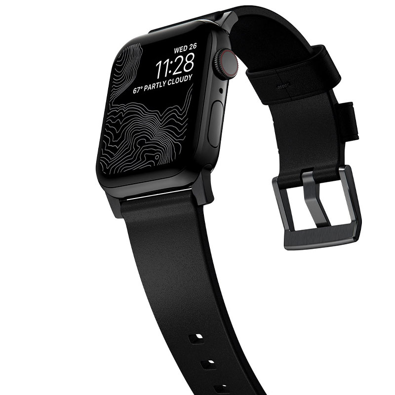 Nomad kožený remienok pre Apple Watch 44-49mm - Modern Black/Black Hardware