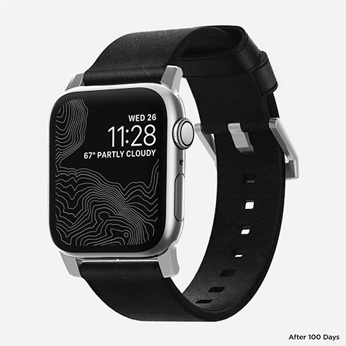 Nomad kožený remienok pre Apple Watch 44-49mm - Modern Black/Silver Hardware