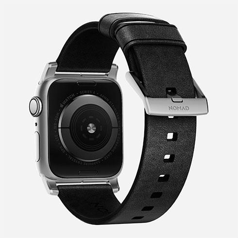 Nomad kožený remienok pre Apple Watch 44-49mm - Modern Black/Silver Hardware
