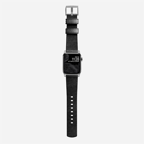 Nomad kožený remienok pre Apple Watch 44-49mm - Modern Black/Silver Hardware