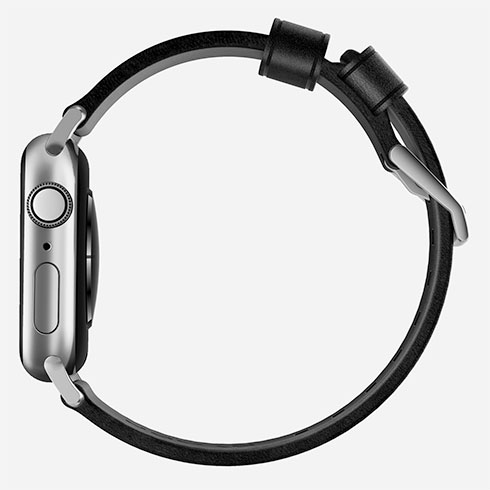 Nomad kožený remienok pre Apple Watch 44-49mm - Modern Black/Silver Hardware