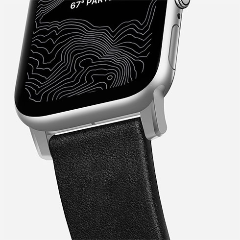 Nomad kožený remienok pre Apple Watch 44-49mm - Modern Black/Silver Hardware