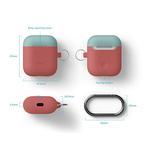 Elago Airpods Silicone Duo Hang Case - Italian Rose/ Coral Blue, Yellow