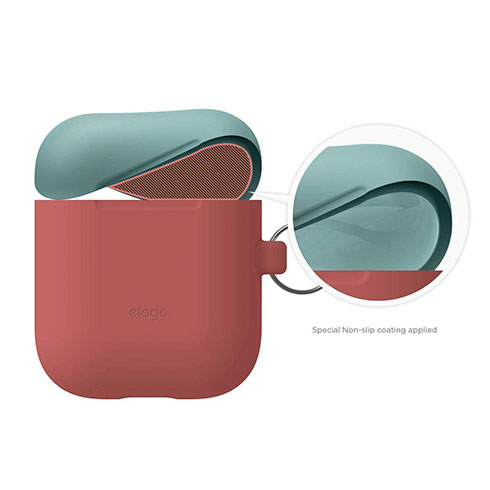 Elago Airpods Silicone Duo Hang Case - Italian Rose/ Coral Blue, Yellow