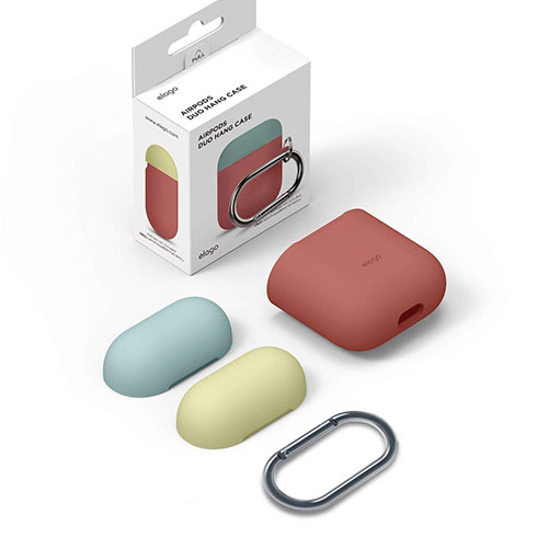 Elago Airpods Silicone Duo Hang Case - Italian Rose/ Coral Blue, Yellow