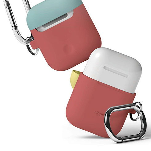Elago Airpods Silicone Duo Hang Case - Italian Rose/ Coral Blue, Yellow