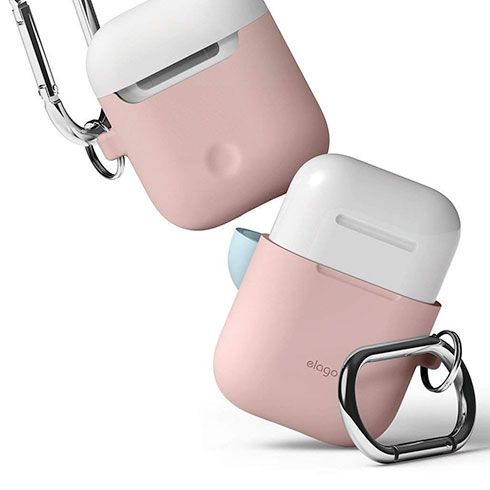 Elago Airpods Silicone Duo Hang Case - Pink/ White, Pastel Blue