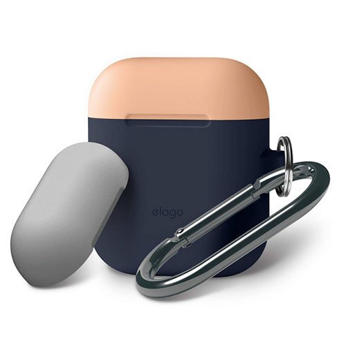 Elago Airpods Silicone Duo Hang Case - Jeans Indigo/ Peach, Gray