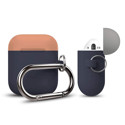 Elago Airpods Silicone Duo Hang Case - Jeans Indigo/ Peach, Gray