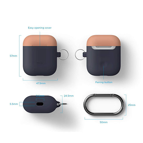 Elago Airpods Silicone Duo Hang Case - Jeans Indigo/ Peach, Gray