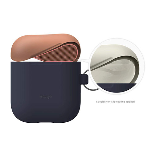 Elago Airpods Silicone Duo Hang Case - Jeans Indigo/ Peach, Gray